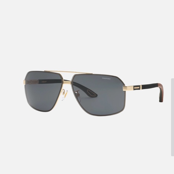 Chopard Men’s Classic Racing Sunglasses in Gold & Brown. NWT